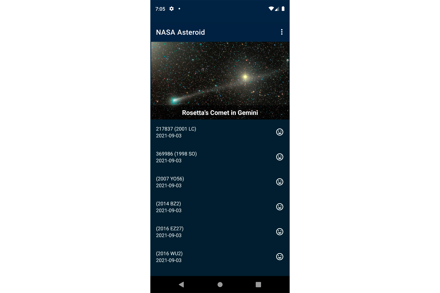 Nasa asteroid app screenshot